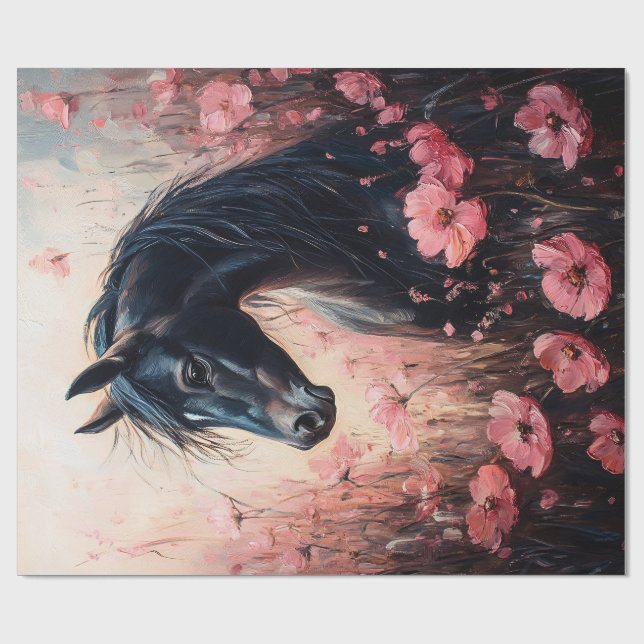 Beautiful Horse Blush Pink Wildflowers Decoupage Wrapping Paper (Flat)