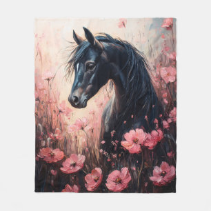 Beautiful Horse Blush Pink Wildflowers Fleece Blanket