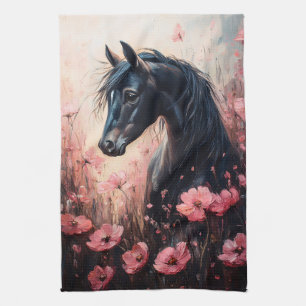 Beautiful Horse Blush Pink Wildflowers Kitchen Towel