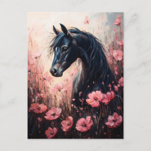 Beautiful Horse Blush Pink Wildflowers Postcard