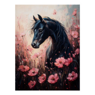 Beautiful Horse Blush Pink Wildflowers Poster