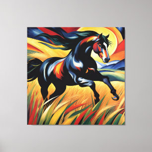 Beautiful Horse Galloping in a Wheat Field Canvas Print