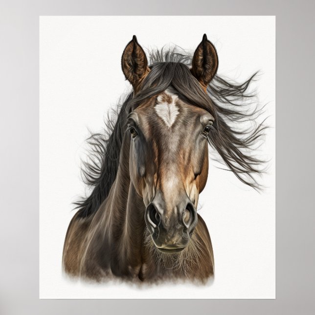 Beautiful Horse Head Portrait Hand Drawn Colour Poster (Front)