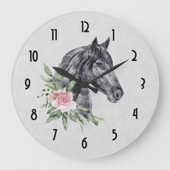 Beautiful Horse Head Portrait Watercolor Large Clock (Front)