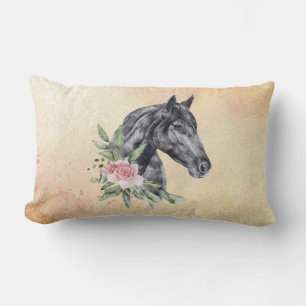 Beautiful Horse Head Portrait Watercolor Lumbar Pillow