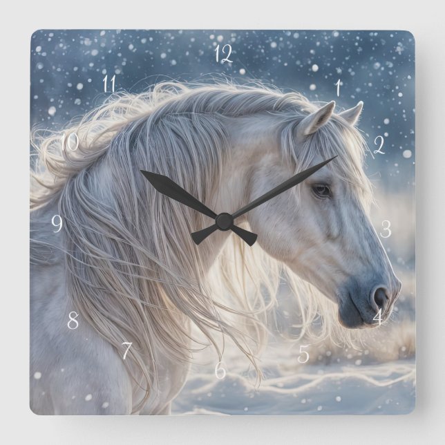 Beautiful Horse in Snow Winter Square Wall Clock (Front)