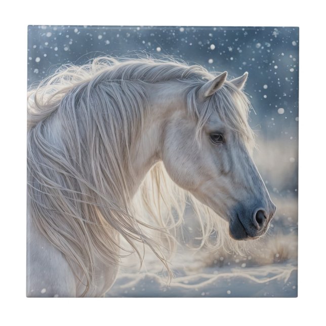 Beautiful Horse in the Snow Art  Tile (Front)
