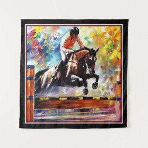 Beautiful Horse Jumping Digital Oil Painting Style Tapestry