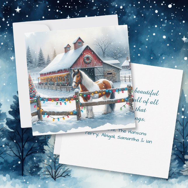 Beautiful Horse on a Christmas Farm Personalized Card (Creator Uploaded)