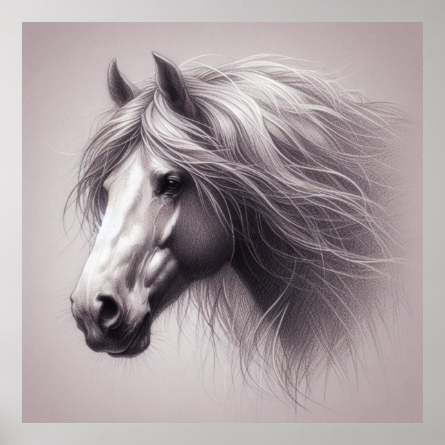 Beautiful horse Pencil drawing home office decor (Front)