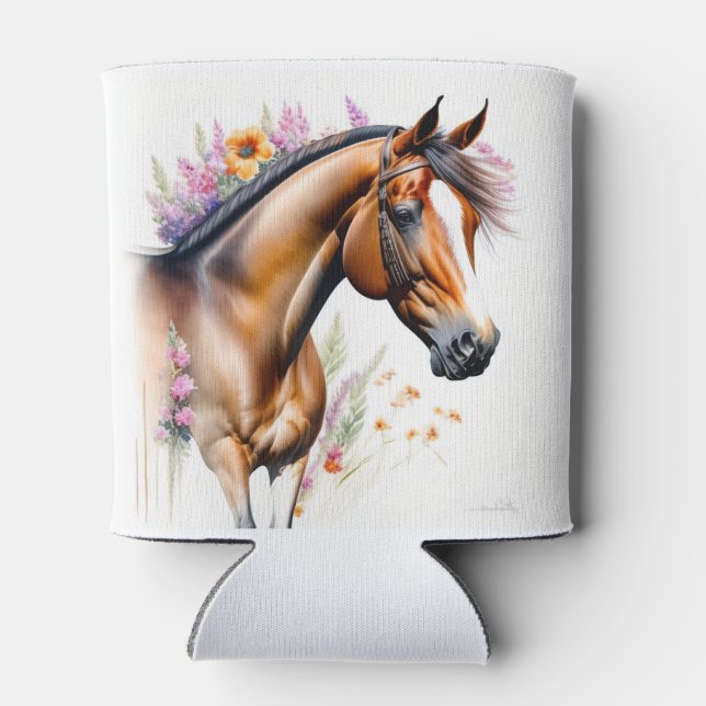 Beautiful Horse Spring Flowers  Can Cooler (Back)