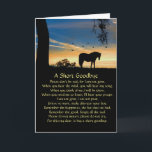 Beautiful Horse Sympathy with Spiritual Poem Card<br><div class="desc">A beautiful horse and oak tree and a poem called A Short Goodbye. This beautiful horse sympathy card, can be used for a horse or loved one. It is beautiful, a horse in a sunrise with birds and an oak tree and the poem is a metaphysical, spiritual poem meant to...</div>