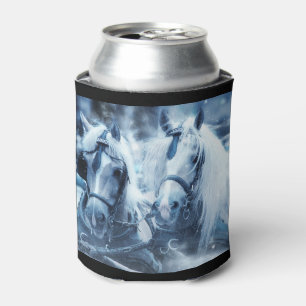 Beautiful Horse Team Winter Driving Photo Can Cooler