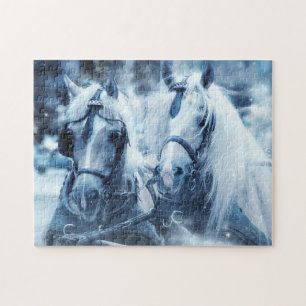 Beautiful Horse Team Winter Driving Photo Jigsaw Puzzle