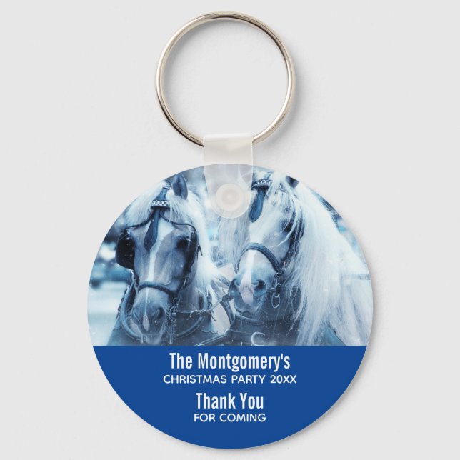 Beautiful Horse Team Winter Driving Photo Party Keychain (Front)