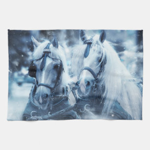 Beautiful Horse Team Winter Photo Kitchen Towel