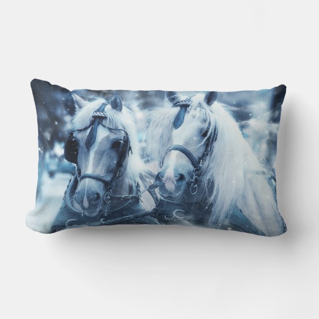Beautiful Horse Team Winter Photo Lumbar Pillow (Front)
