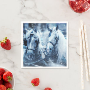 Beautiful Horse Team Winter Photo Napkin