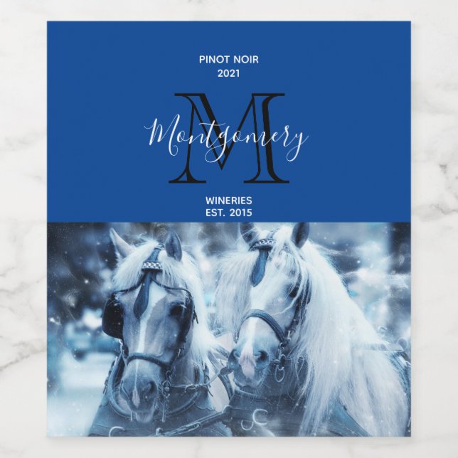 Beautiful Horse Team Winter Photo Wine Making Wine Label (Single Label)