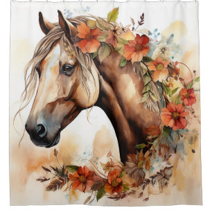 Beautiful Horse with Pretty Flowers Watercolor