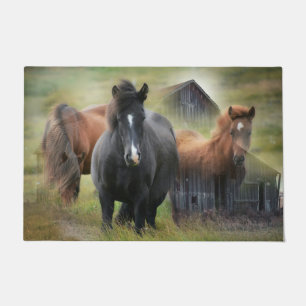 Beautiful Horses and Rustic Barn Doormat