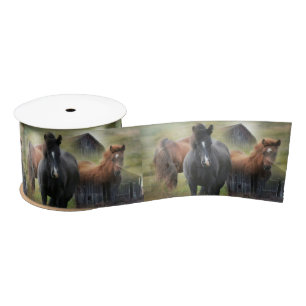 Beautiful Horses and Rustic Barn Satin Ribbon