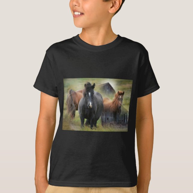 Beautiful Horses and Rustic Barn T-Shirt (Front)