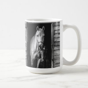 Beautiful Horses & Barn Black and White Coffee Mug