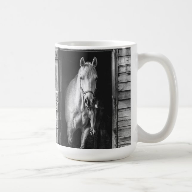 Beautiful Horses & Barn Black and White Coffee Mug (Right)