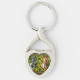Beautiful Horses in Field of Sunflowers Keychain