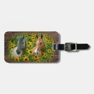 Beautiful Horses in Field of Sunflowers Luggage Tag