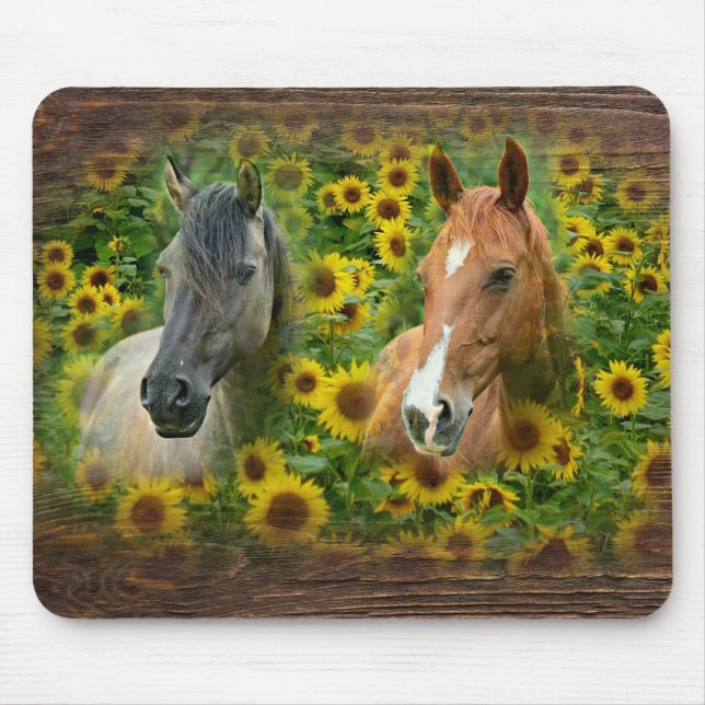 Beautiful Horses in Field of Sunflowers Mouse Pad (Front)