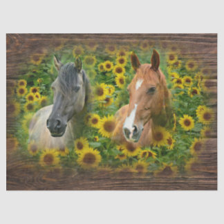 Beautiful Horses in Field of Sunflowers Tissue Paper