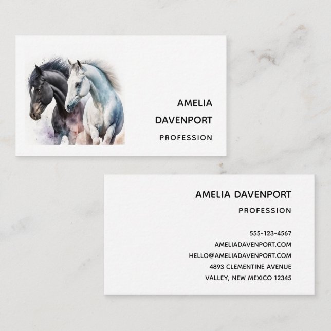 Beautiful Horses in Watercolor Business Card (Front/Back)