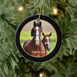Beautiful horses personalized ceramic ornament