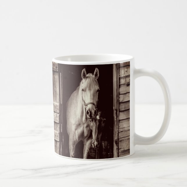 Beautiful Horses & Rustic Brown Barn Coffee Mug (Right)