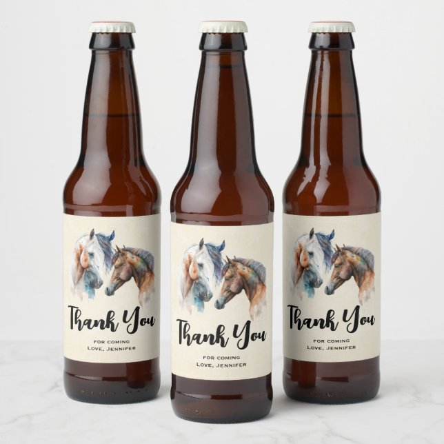 Beautiful Horses Western Boho Party Thank You Beer Bottle Label (Bottles)
