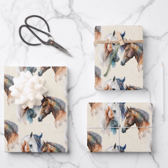 Beautiful Horses Western Boho Pattern Wrapping Paper Sheet (Front)