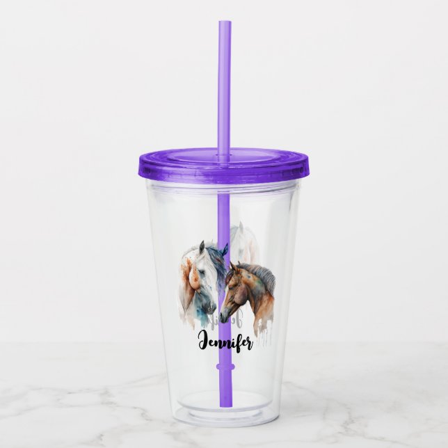 Beautiful Horses Western Boho Style Acrylic Tumbler (Front)