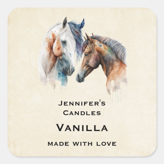 Beautiful Horses Western Boho Style Candle Craft Square Sticker (Front)