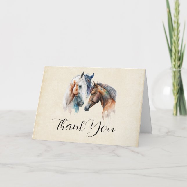Beautiful Horses Western Boho Style Thank You Card (Front)