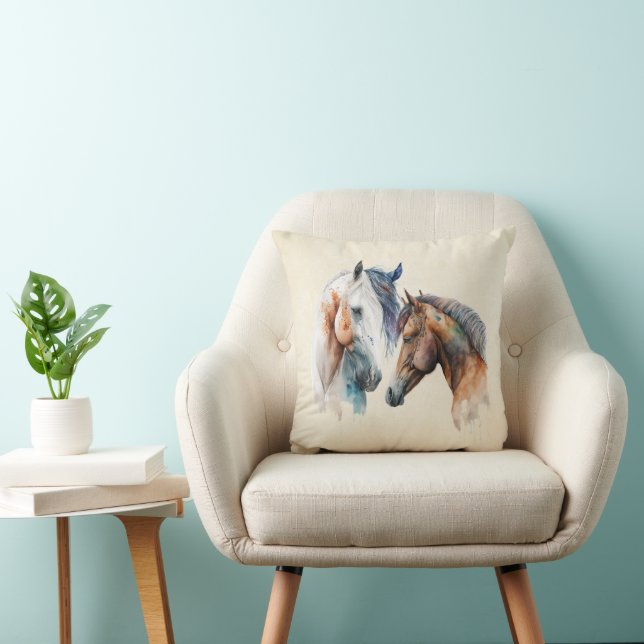 Beautiful Horses Western Boho Style Throw Pillow (Chair)