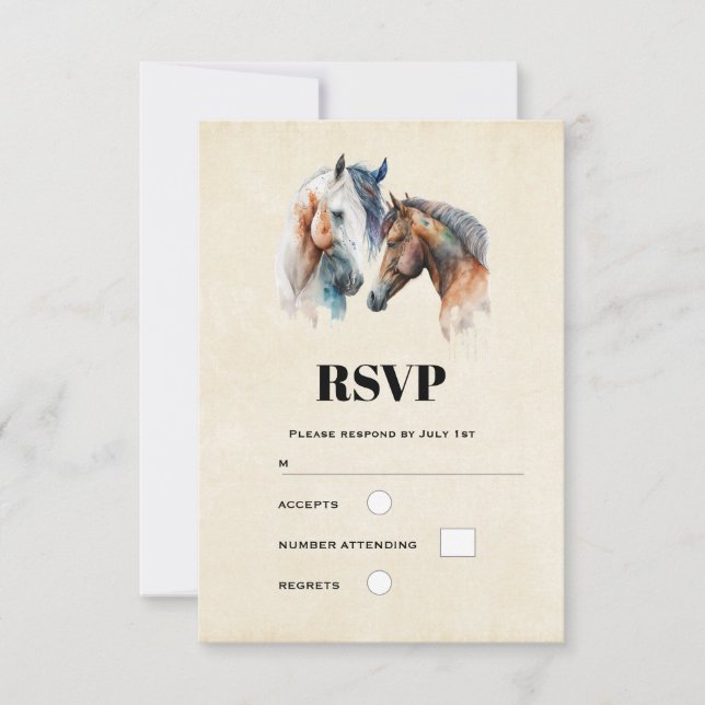 Beautiful Horses Western Boho Style Wedding RSVP Card (Front)