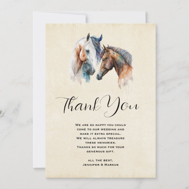 Beautiful Horses Western Boho Style Wedding Thank You Card (Front)