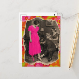 Beautiful Hot Pink Dress Fashion Collage Postcard