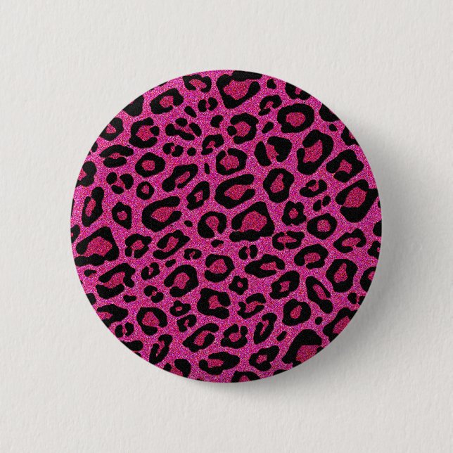 Beautiful hot pink leopard skin glitter shine 2 inch round button (Front)