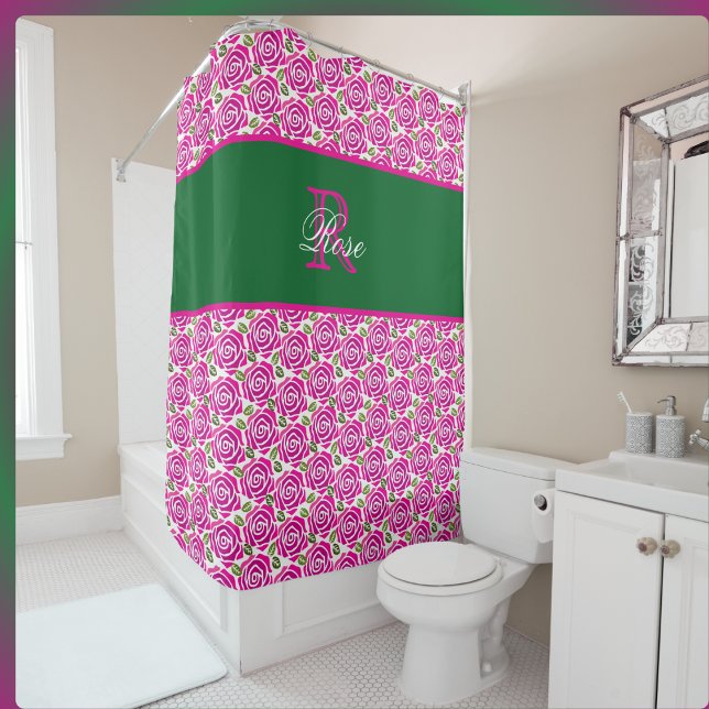 Beautiful Hot Pink Magenta Roses Name Monogram  (Creator Uploaded)