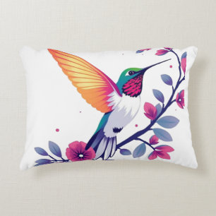 Beautiful Hummingbird and Floral Accent Pillow
