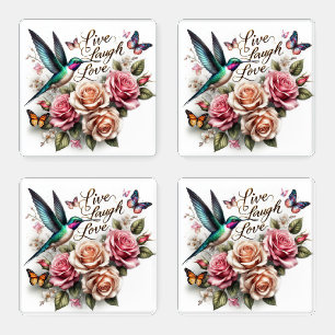 Beautiful Hummingbird and Flowers Coaster Set