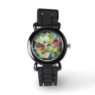 beautiful hummingbird and flowers watch